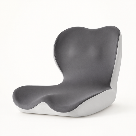 L-Shaped Memory Foam Seat Cushion with Back Support | Breathable Washable Cover for Office, Car and Home Chairs Grey