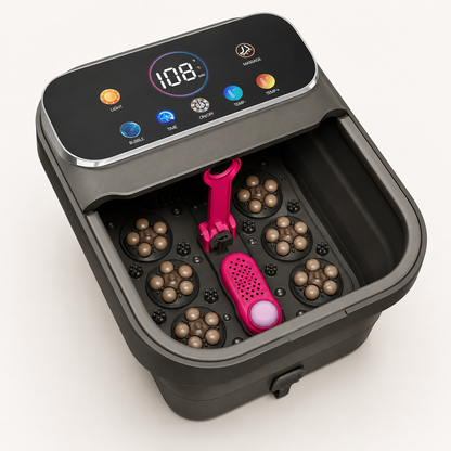 Collapsible Heated Foot Spa Bath Massager with Bubbles, Rollers, Temperature Control, Remote & Pedicure Stone