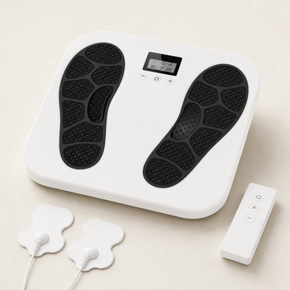 EMS TENS Foot Massager with 10 Modes, 20 Intensity Levels, LCD Controller, Remote & Rechargeable Design White