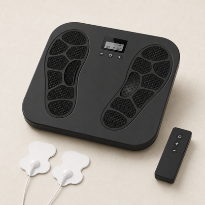 EMS TENS Foot Massager with 10 Modes, 20 Intensity Levels, LCD Controller, Remote & Rechargeable Design Black