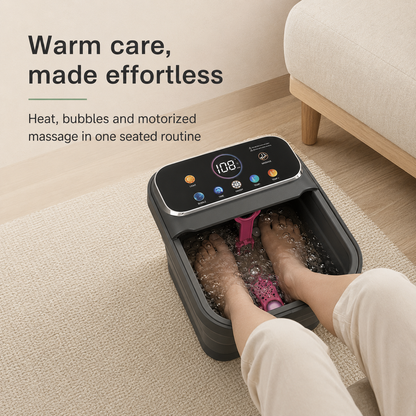 Collapsible Heated Foot Spa Bath Massager with Bubbles, Rollers, Temperature Control, Remote & Pedicure Stone