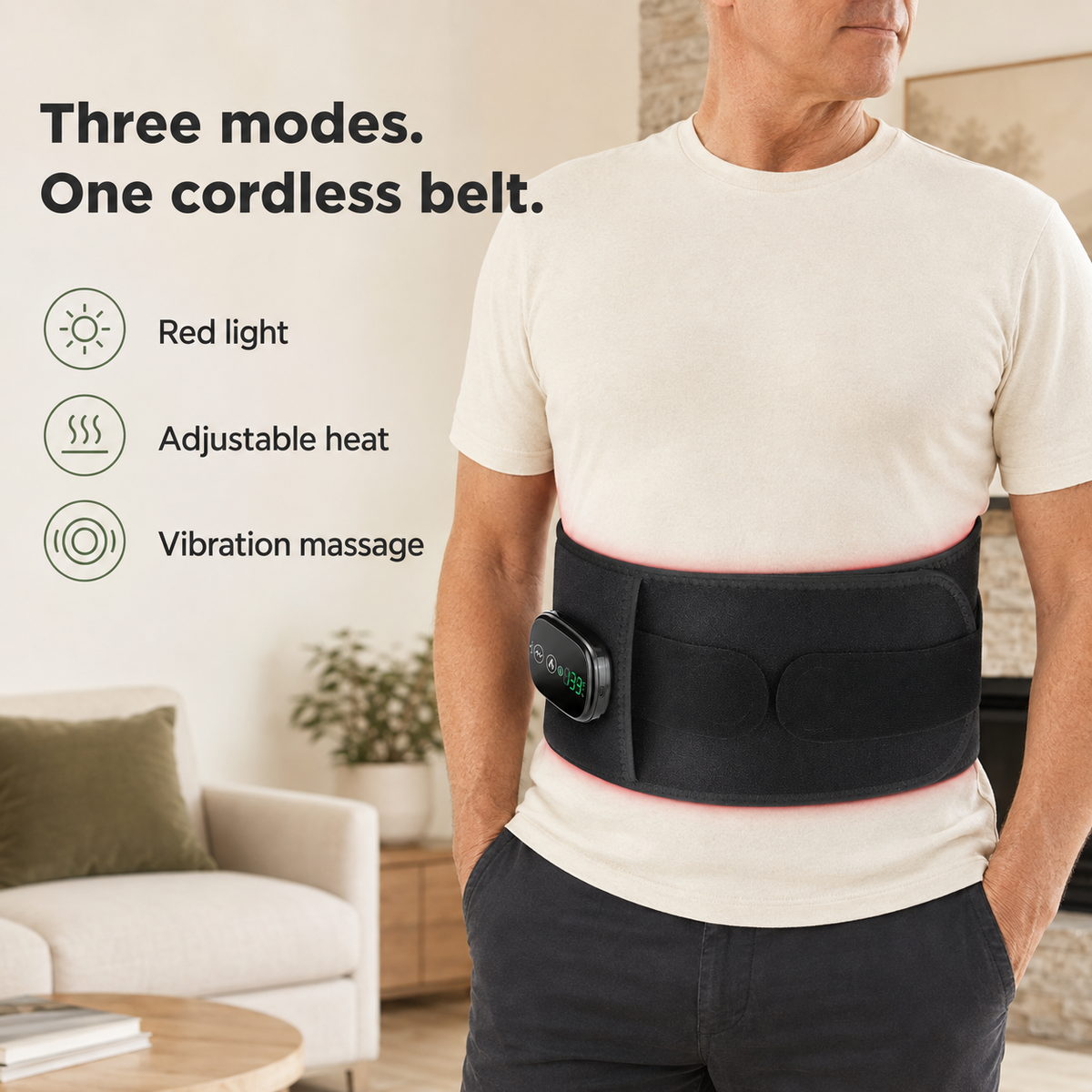 Cordless Red Light Therapy Belt with Heat and Vibration
