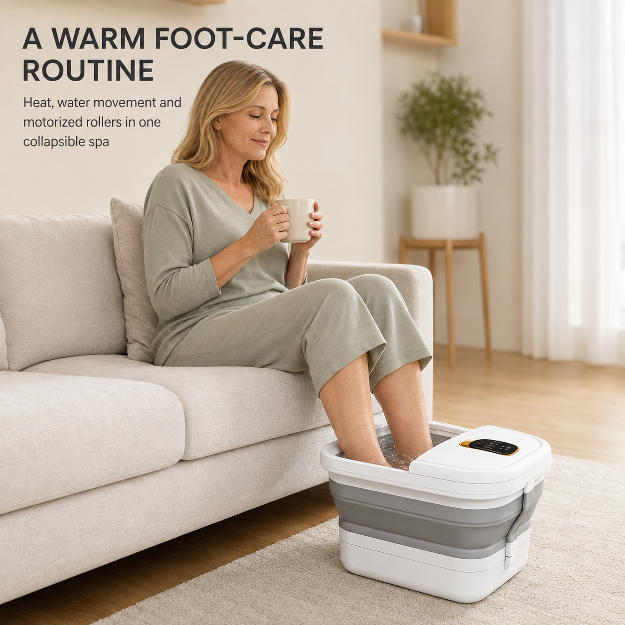 Collapsible Heated Foot Spa Massager with Motorized Rollers, Bubbles, Temperature Control & Pedicure Kit