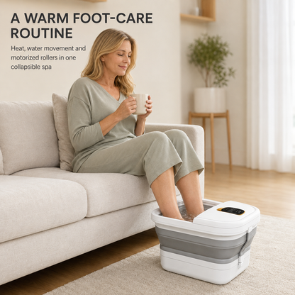 Collapsible Heated Foot Spa Massager with Motorized Rollers, Bubbles, Temperature Control & Pedicure Kit