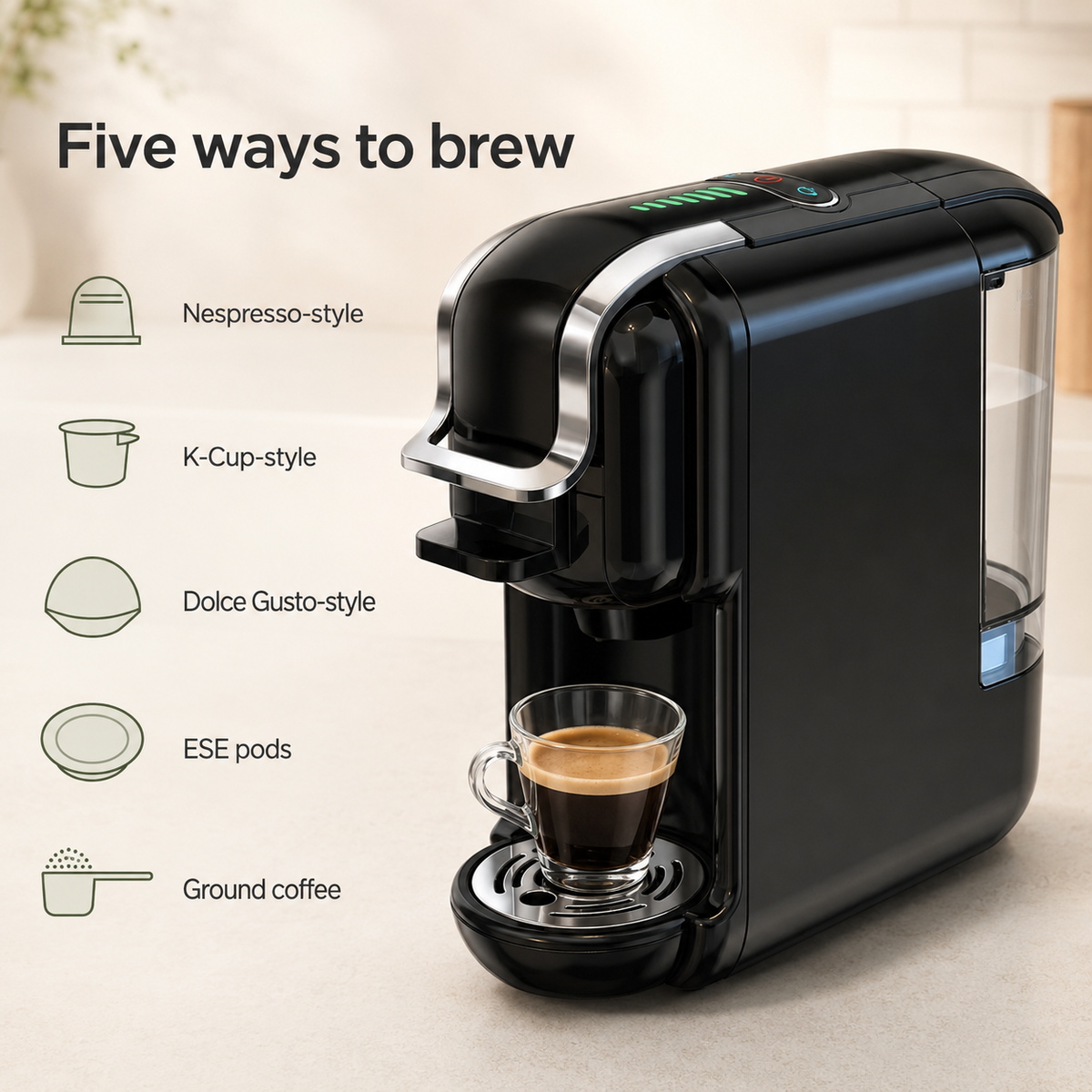 5-in-1 Pod and Ground Coffee Maker with Interchangeable Adapters