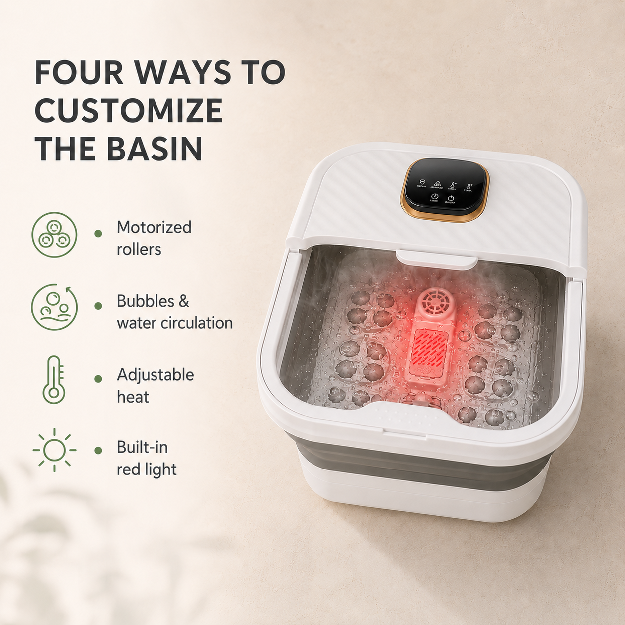 Collapsible Heated Foot Spa Massager with Motorized Rollers, Bubbles, Temperature Control & Pedicure Kit