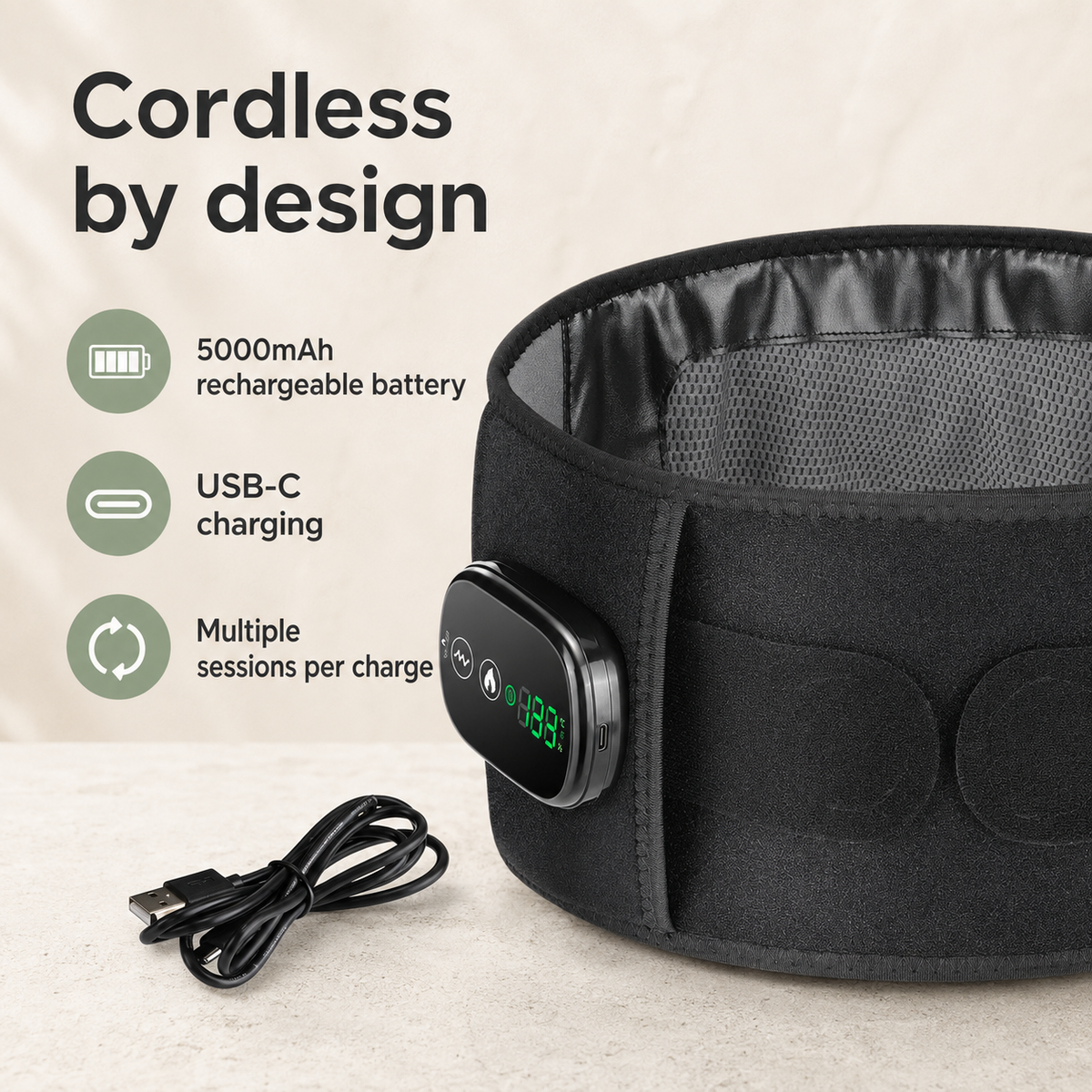 Cordless Red Light Therapy Belt with Heat and Vibration