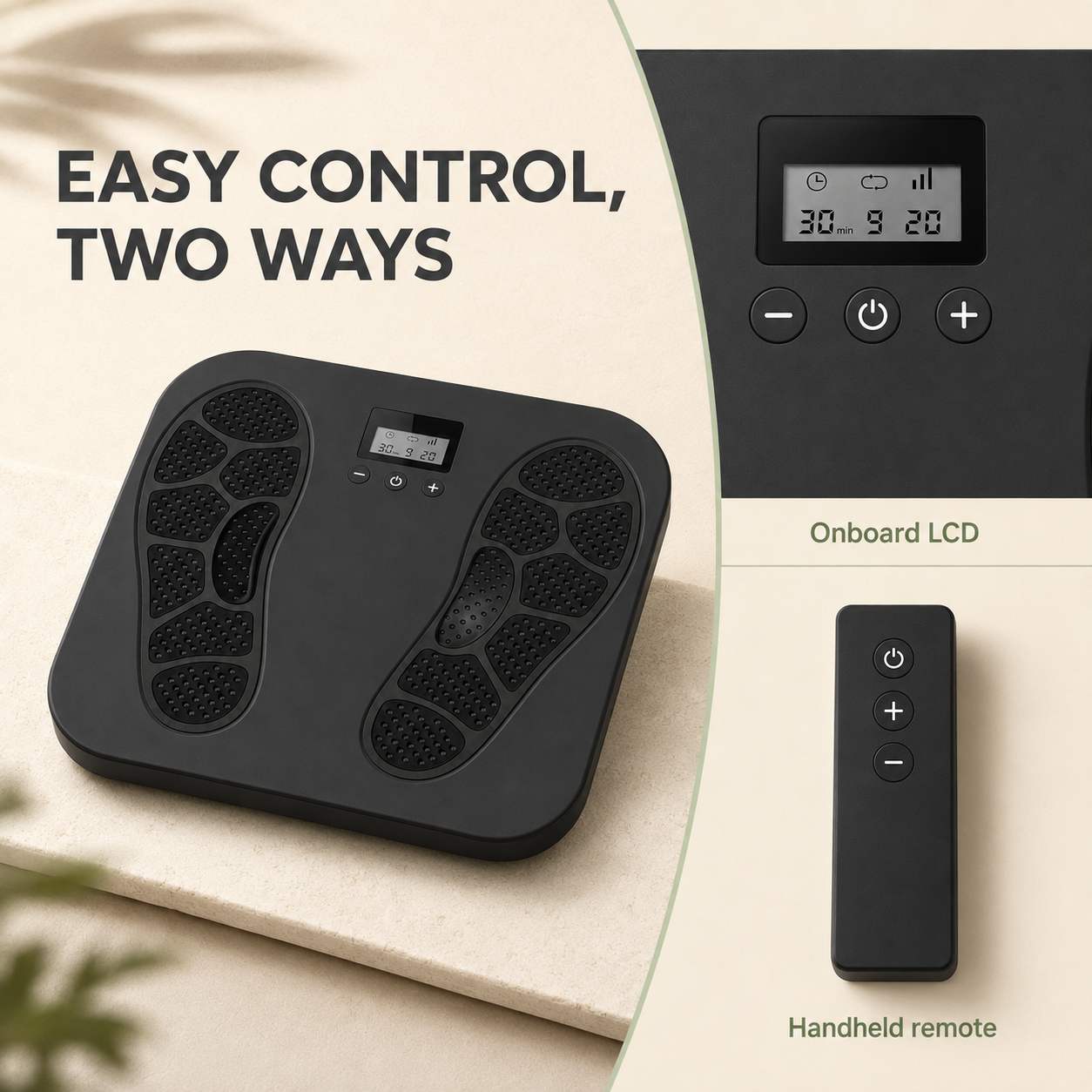 EMS TENS Foot Massager with 10 Modes, 20 Intensity Levels, LCD Controller, Remote & Rechargeable Design
