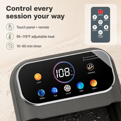 Collapsible Heated Foot Spa Bath Massager with Bubbles, Rollers, Temperature Control, Remote & Pedicure Stone