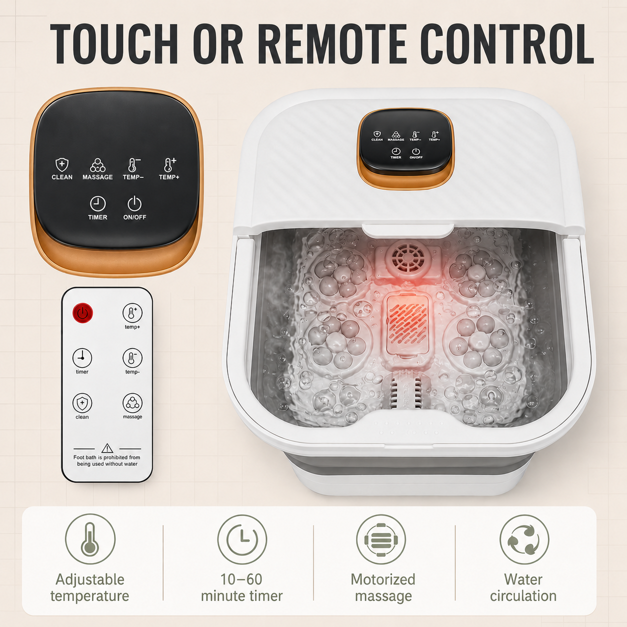 Collapsible Heated Foot Spa Massager with Motorized Rollers, Bubbles, Temperature Control & Pedicure Kit