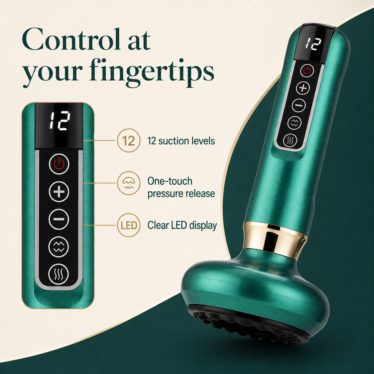 Electric Cupping Massager with Heat, 12 Suction Levels, Rechargeable