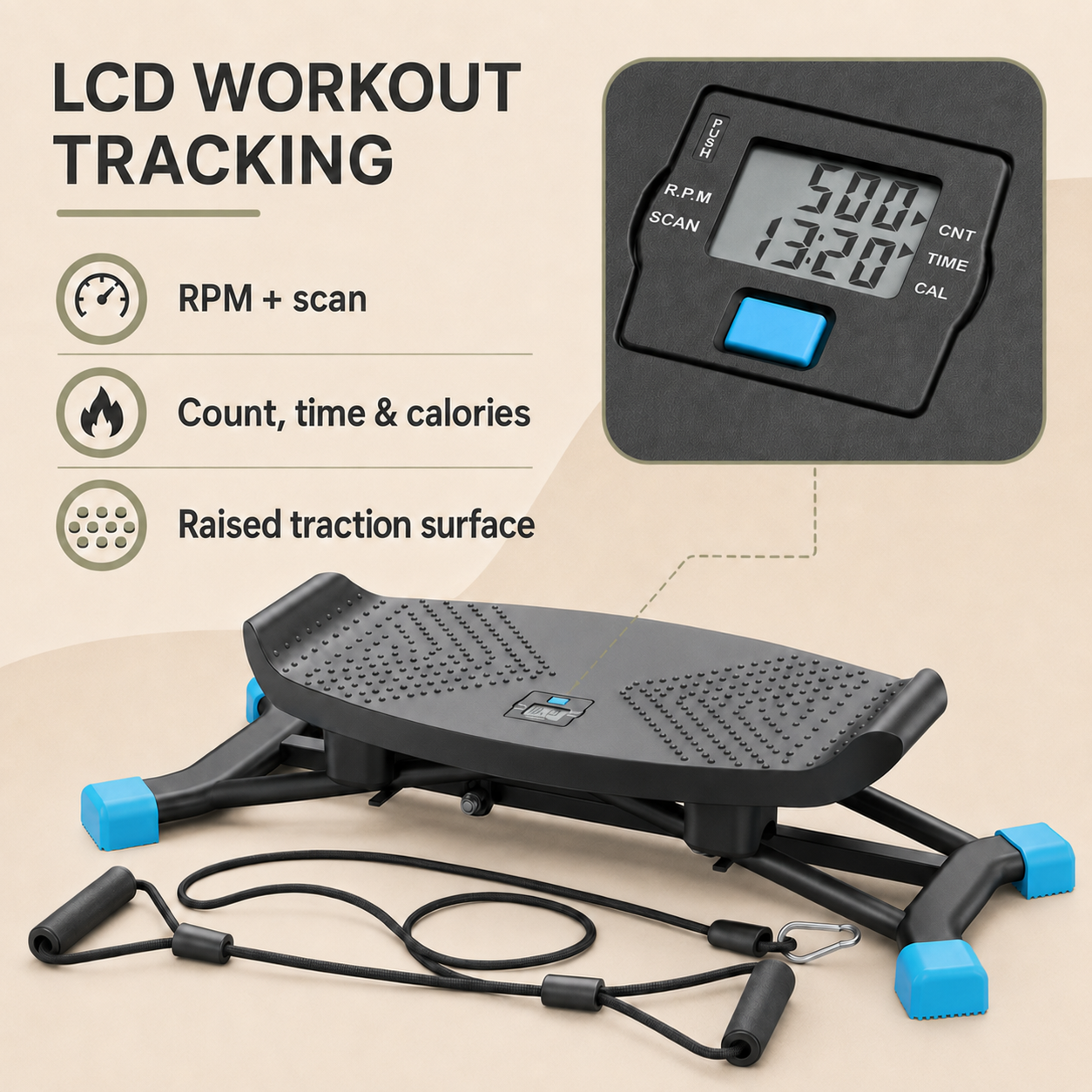 Slide Stepper Ski Trainer with Side-to-Side Motion | Resistance Bands, LCD Monitor, 440 lb Capacity & No Assembly Required