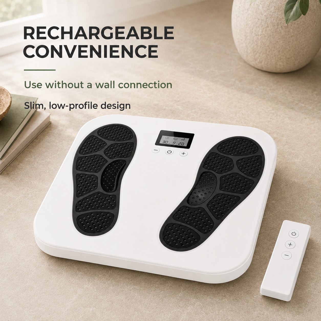 EMS TENS Foot Massager with 10 Modes, 20 Intensity Levels, LCD Controller, Remote & Rechargeable Design