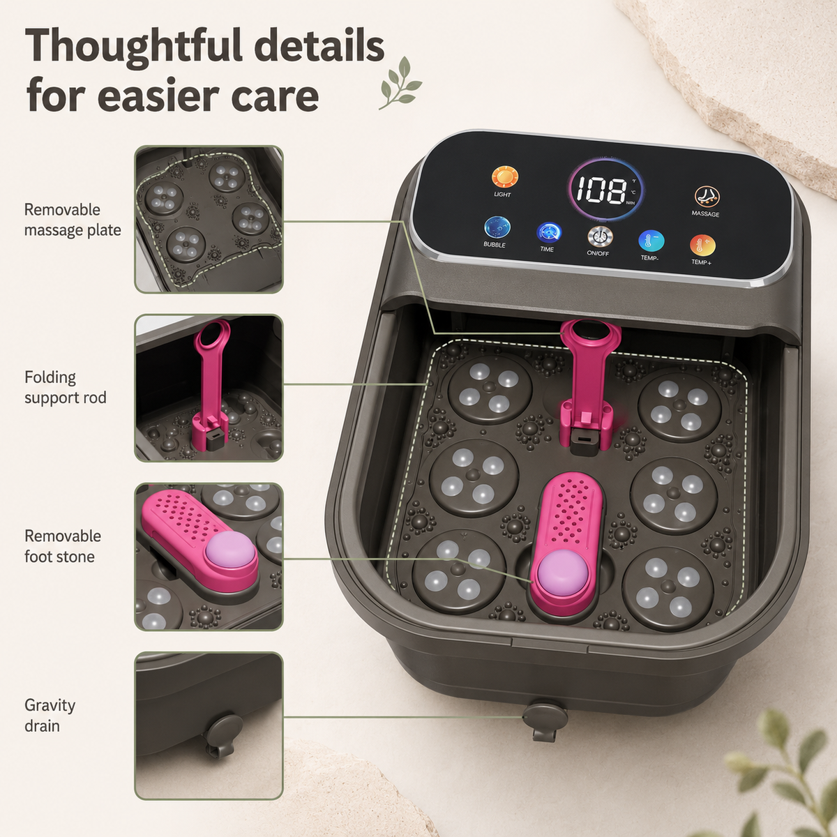 Collapsible Foot Spa with Heat, Bubbles, Massage Rollers and Remote