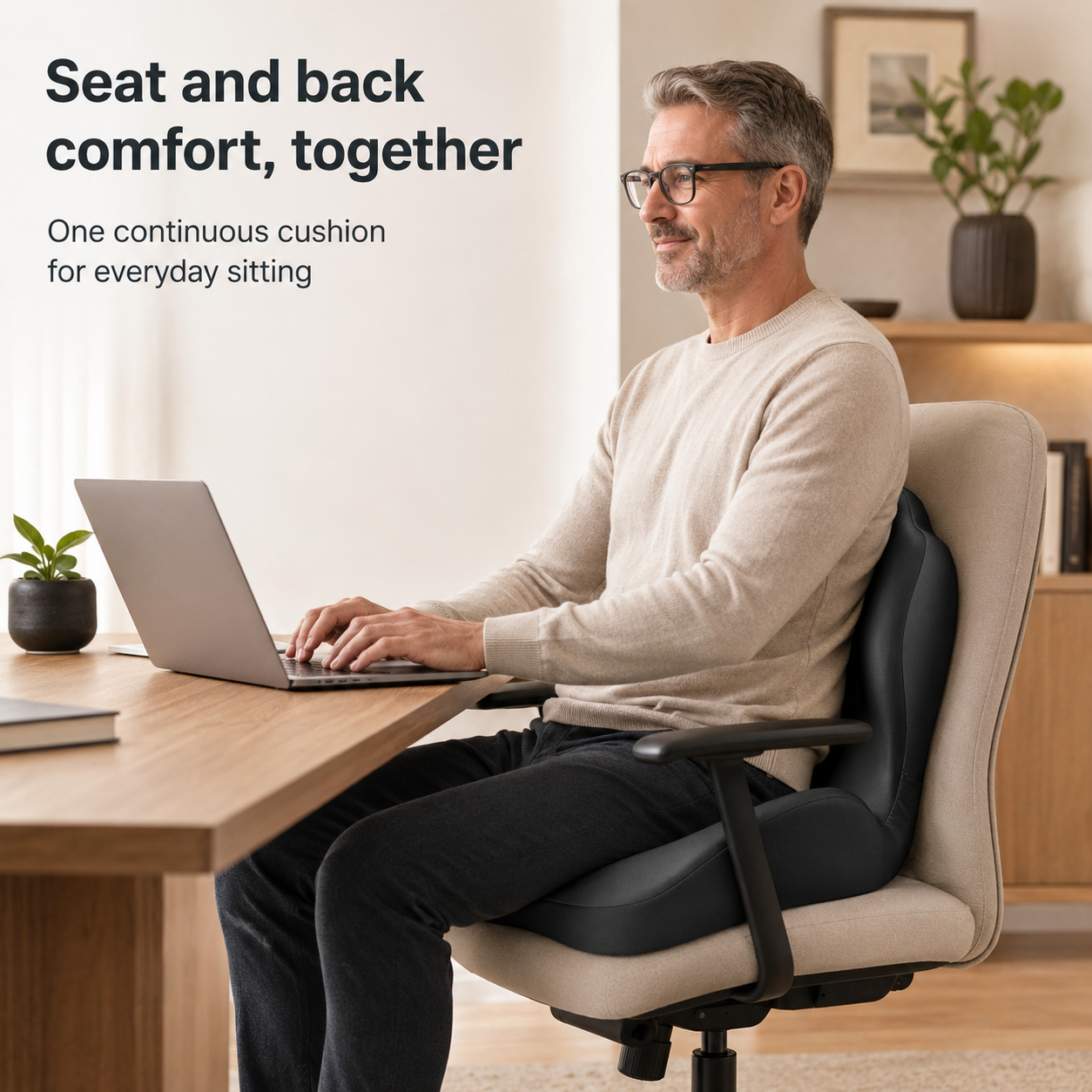 Memory Foam Seat Cushion with Back Support | Ergonomic Office Chair Cushion with Breathable Cover for Office, Car and Home