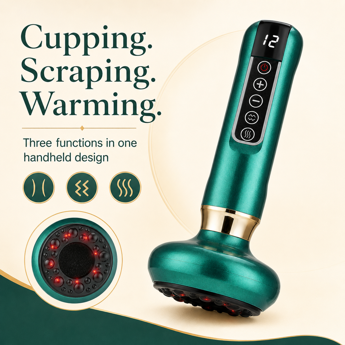 Electric Cupping Massager with Heat, 12 Suction Levels, Rechargeable