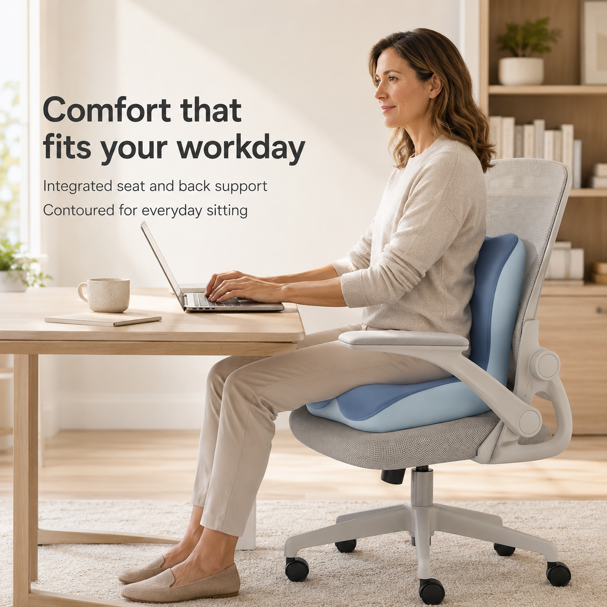 Memory Foam Seat and Back Cushion for Office Chairs, One-Piece L-Shaped Design