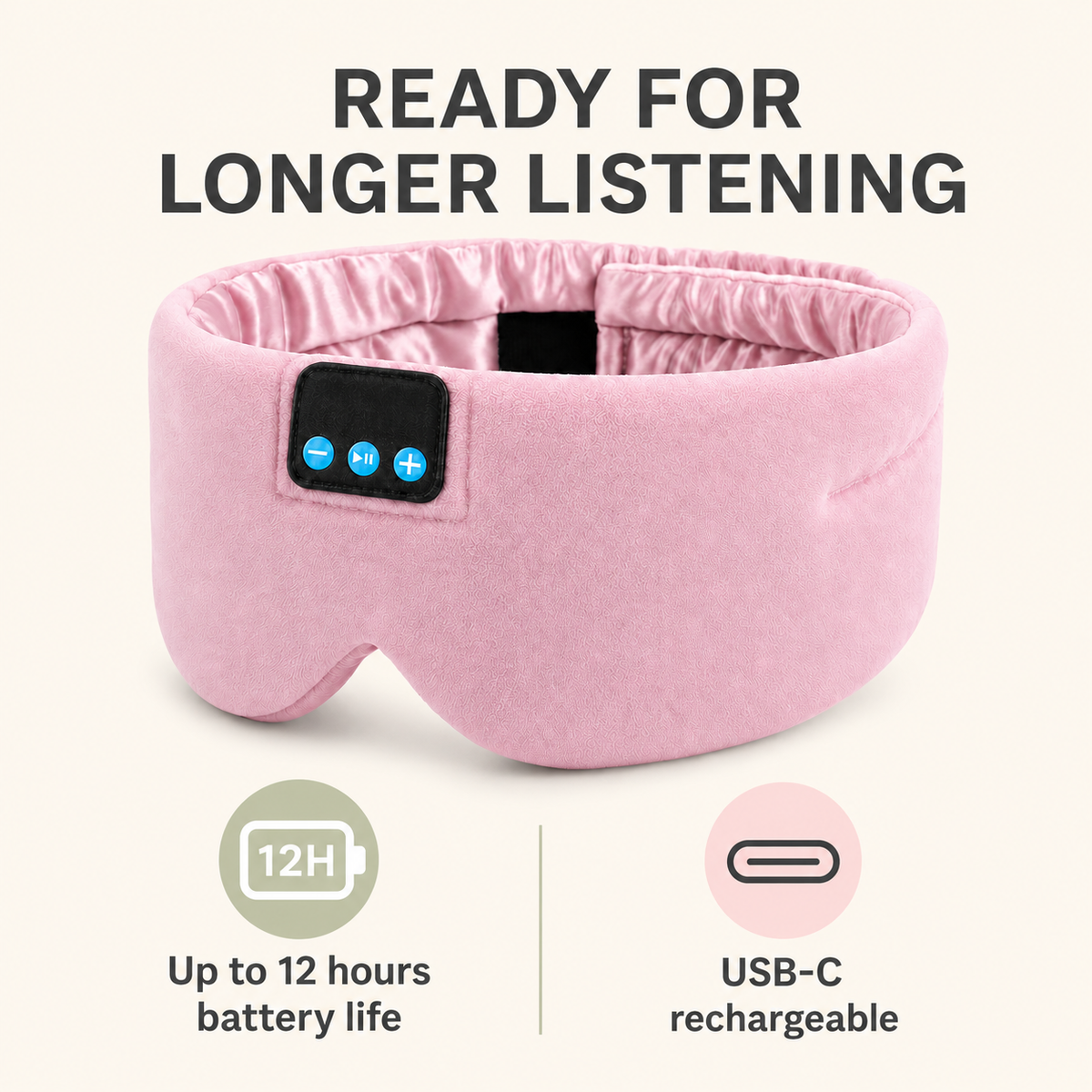 Bluetooth Sleep Mask with Headphones, Silk Lining and USB-C Charging