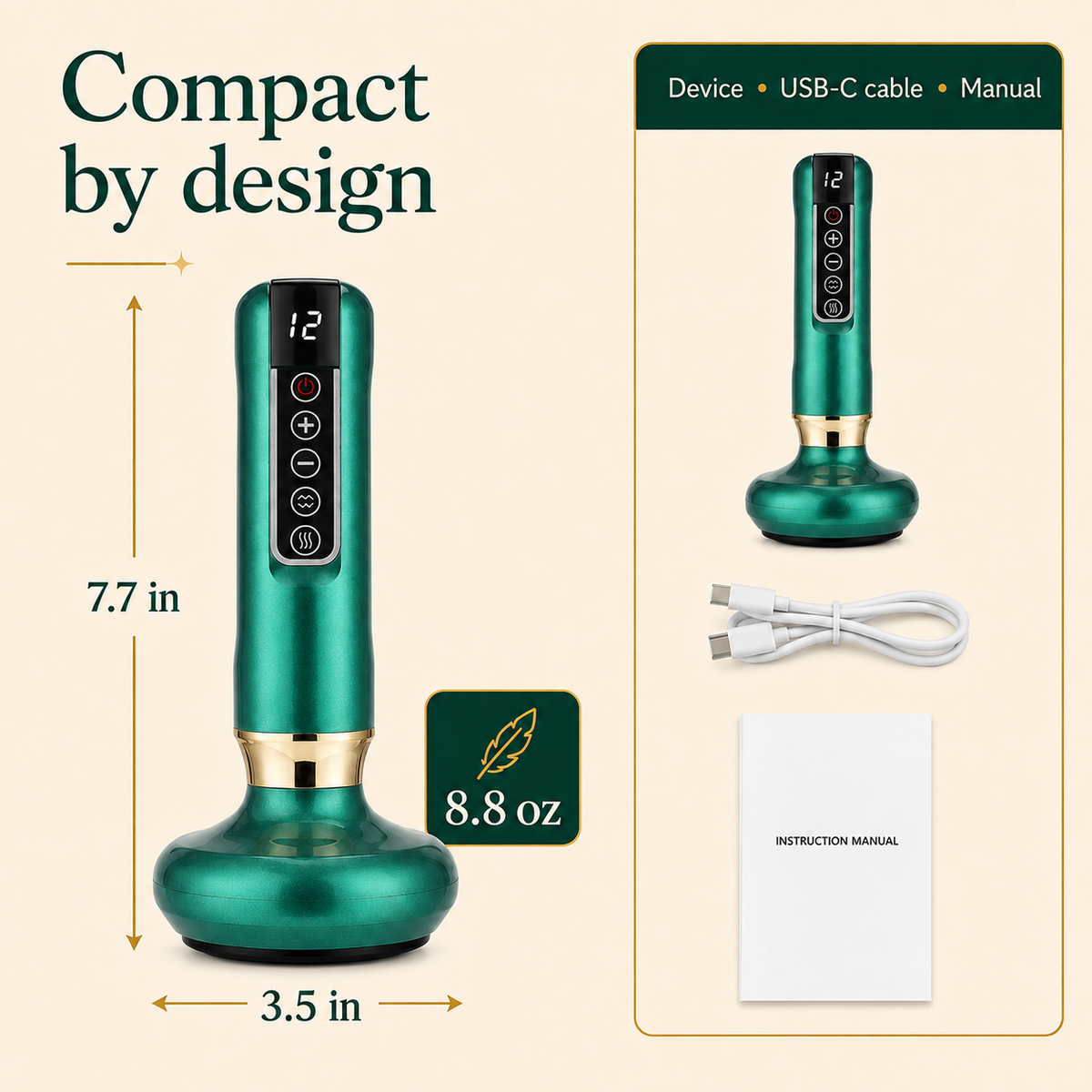 Electric Cupping Massager with Heat, 12 Suction Levels, Rechargeable