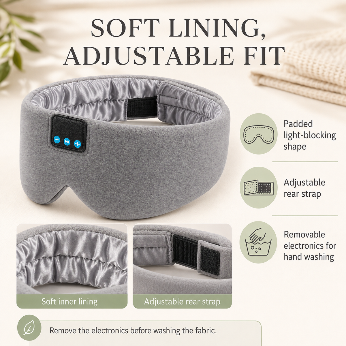 Bluetooth Sleep Mask with Headphones, Silk Lining and USB-C Charging