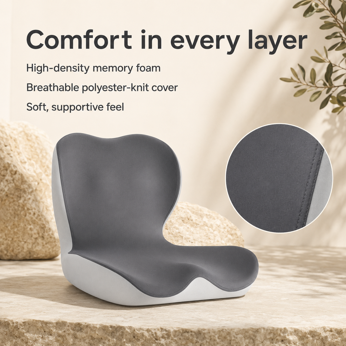 Memory Foam Seat and Back Cushion for Office Chairs, One-Piece L-Shaped Design