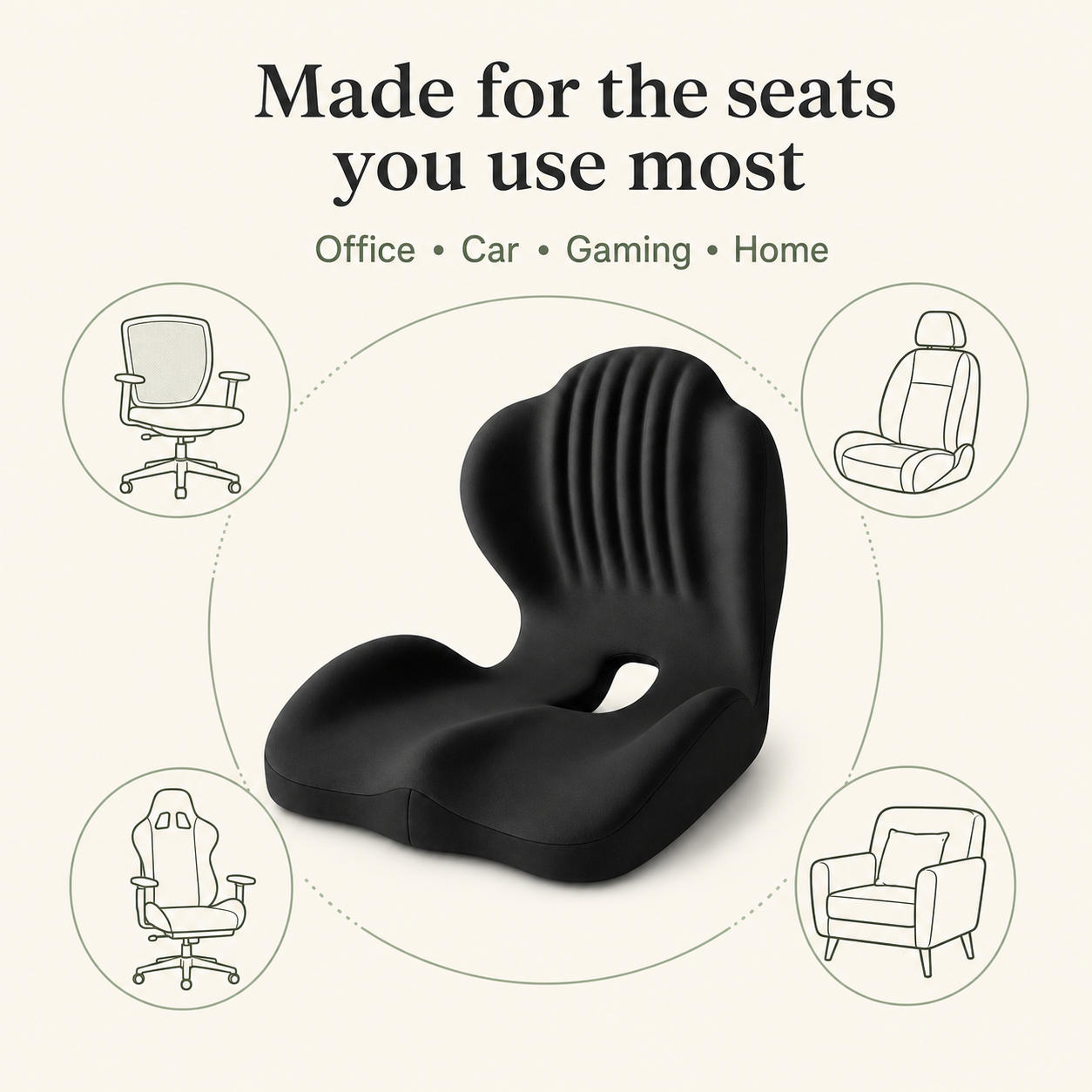 Memory Foam Seat Cushion with Back Support | Ergonomic Office Chair Cushion with Breathable Cover for Office, Car and Home