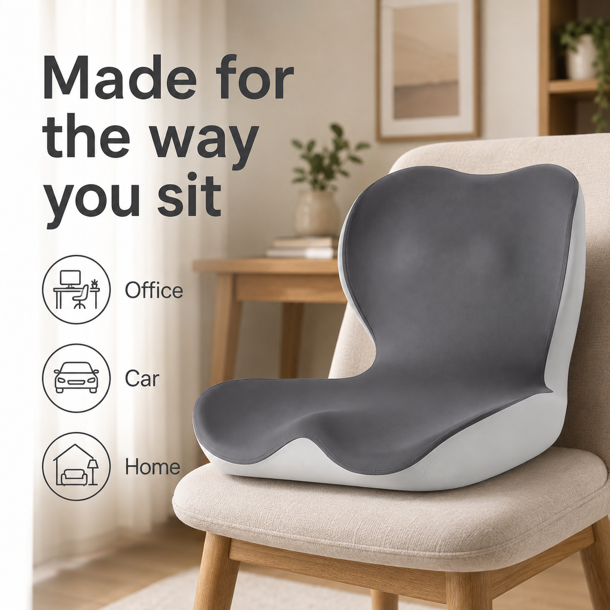 Memory Foam Seat and Back Cushion for Office Chairs, One-Piece L-Shaped Design