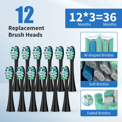 Sonic Electric Toothbrush | 37,200 Vibrations/min Deep Clean | 5 Modes, 12 Brush Heads, 30-Day Battery | Dentist-Level Oral Care & Travel-Friendly Design
