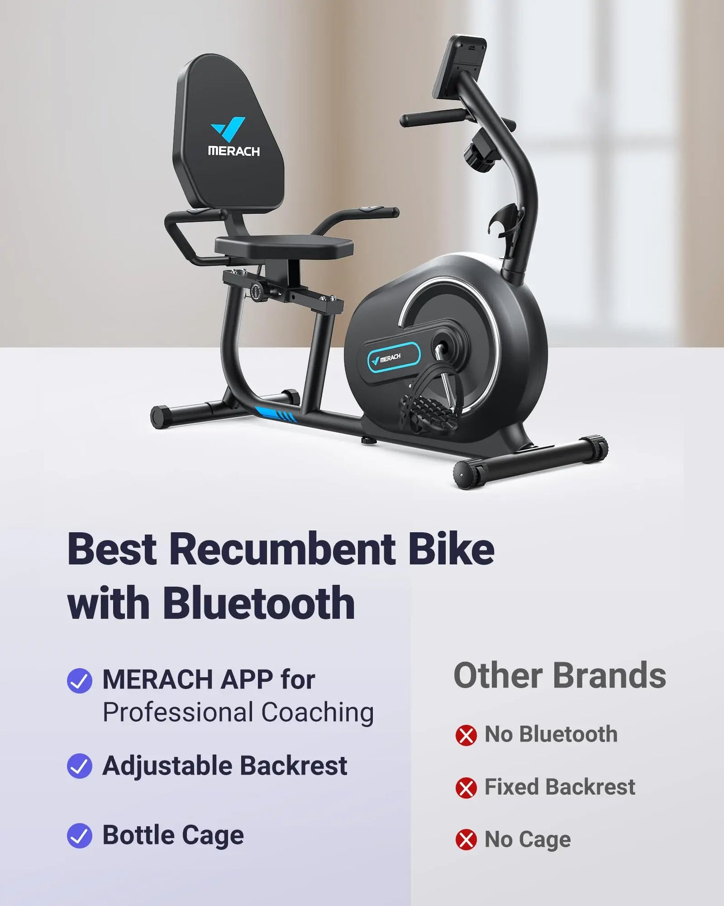 Bluetooth Recumbent Exercise Bike with 8 Magnetic Resistance Levels | Heart Rate Sensors, LCD Monitor, App Sync & 300 lb Capacity