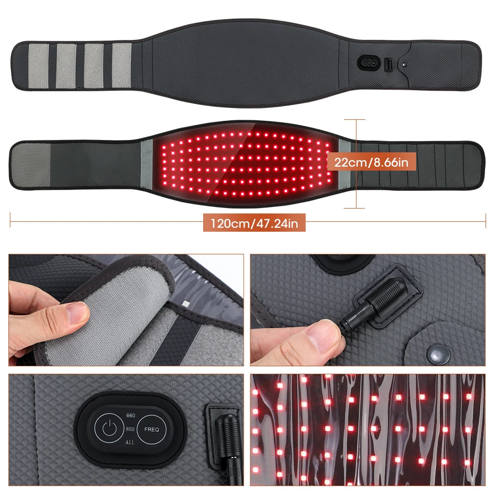Red Light Therapy Belt | 660nm 850nm Near Infrared Waist Wrap for Lower Back, Lumbar Support & Pain Relief
