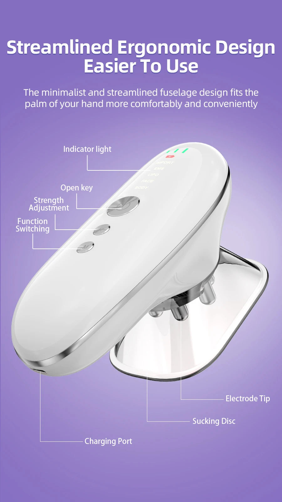 Body Sculpting Massager | 5-in-1 Cellulite Massager with Suction, Microcurrent, LED Light & Lymphatic Drainage
