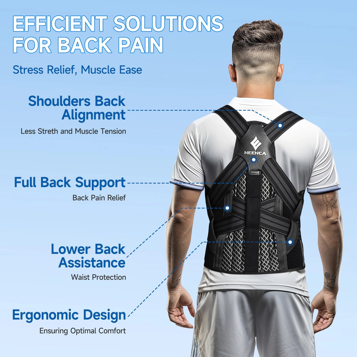 Posture Corrector Brace | Adjustable Back Support with Spine Alignment Rods for Back Pain, Slouching & Shoulder Support