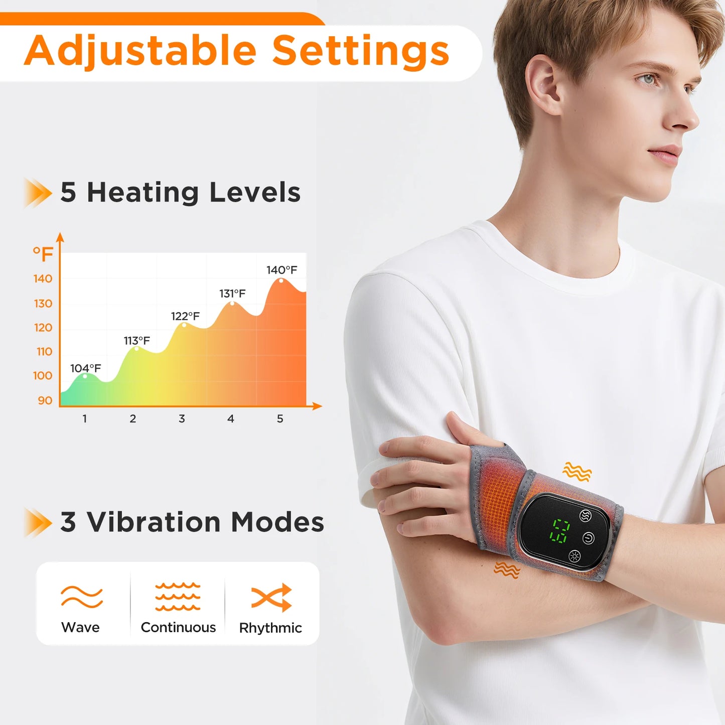 Wrist Massager with Heat | Electric Heated Wrist Brace with Vibration, Adjustable Strap & Auto Timer