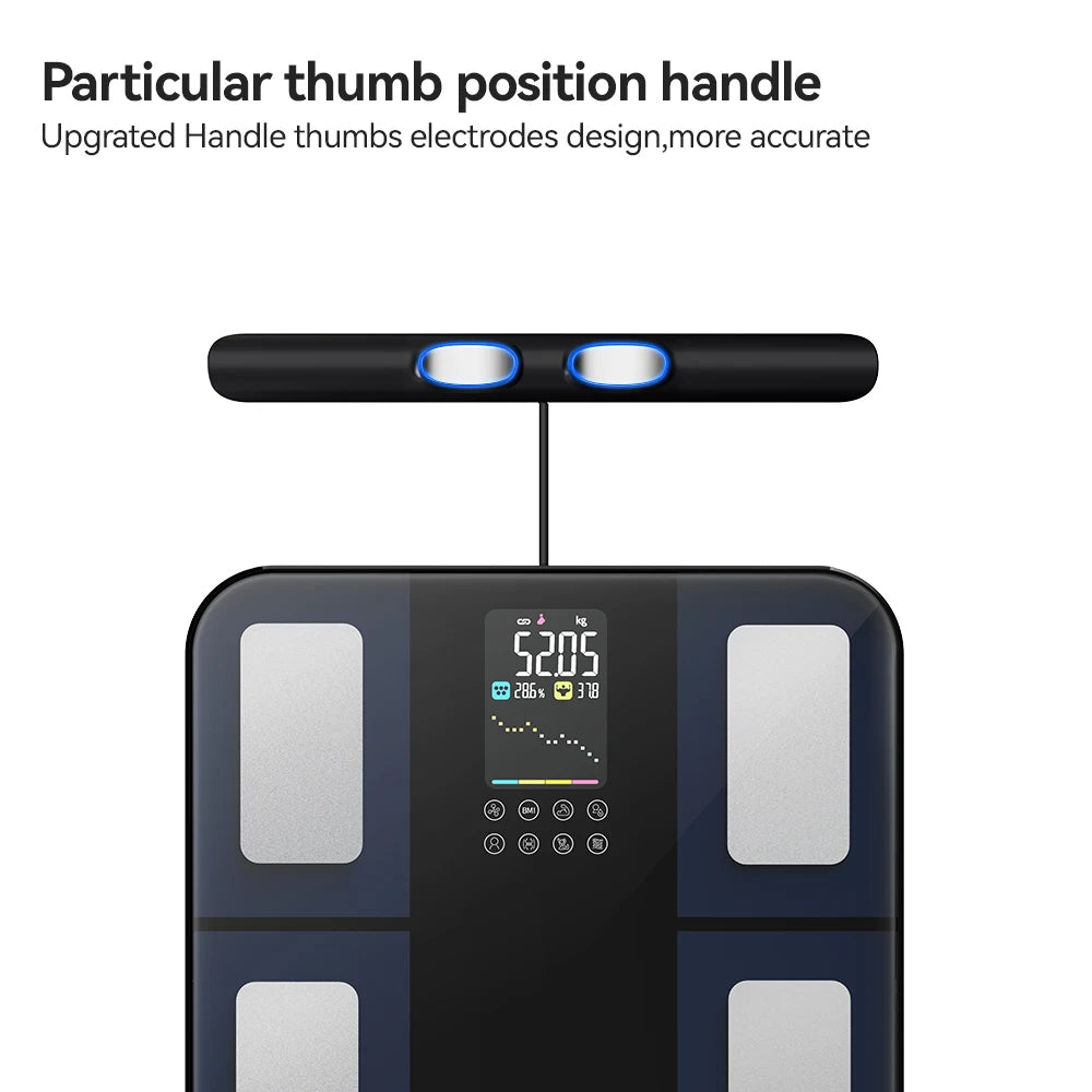 Smart Body Composition Scale | 8-Electrode Digital Body Fat Scale with BMI, Muscle Mass, App Tracking & Handle