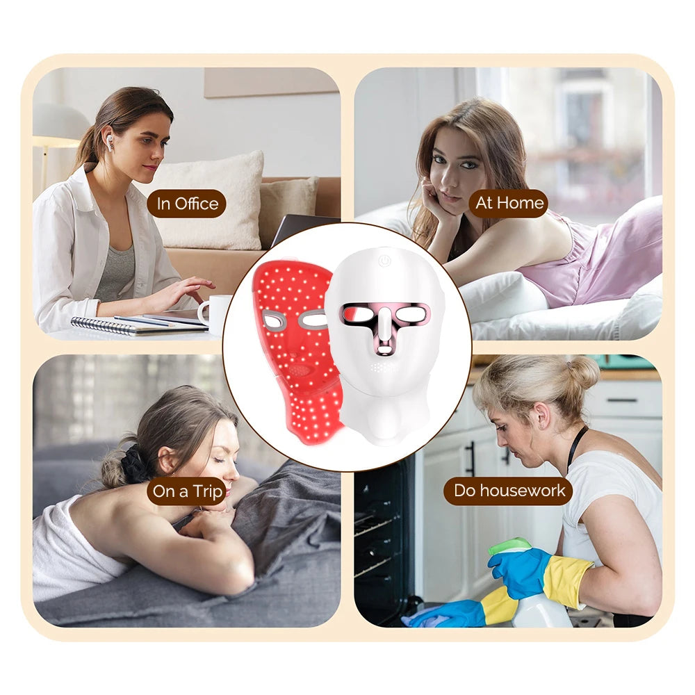 LED Face Mask with Neck Light Therapy | 7-Color Wireless Red Light Therapy Mask with 120 LEDs for Wrinkles & Acne Care