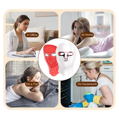 LED Face Mask with Neck Light Therapy | 7-Color Wireless Red Light Therapy Mask with 120 LEDs for Wrinkles & Acne Care