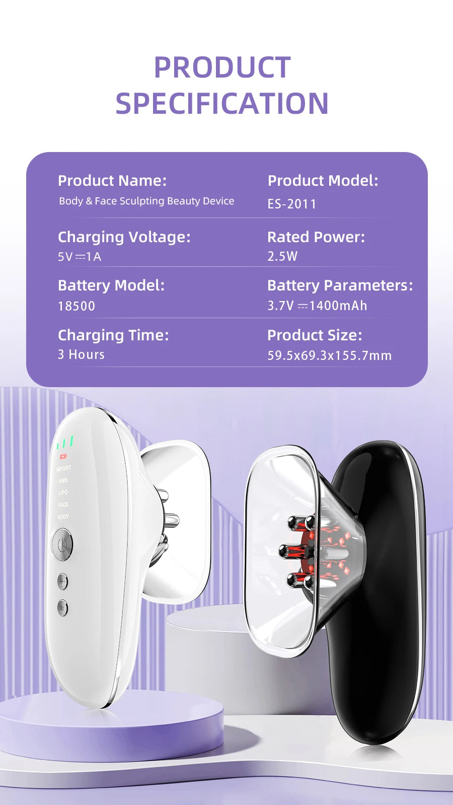 Body Sculpting Massager | 5-in-1 Cellulite Massager with Suction, Microcurrent, LED Light & Lymphatic Drainage