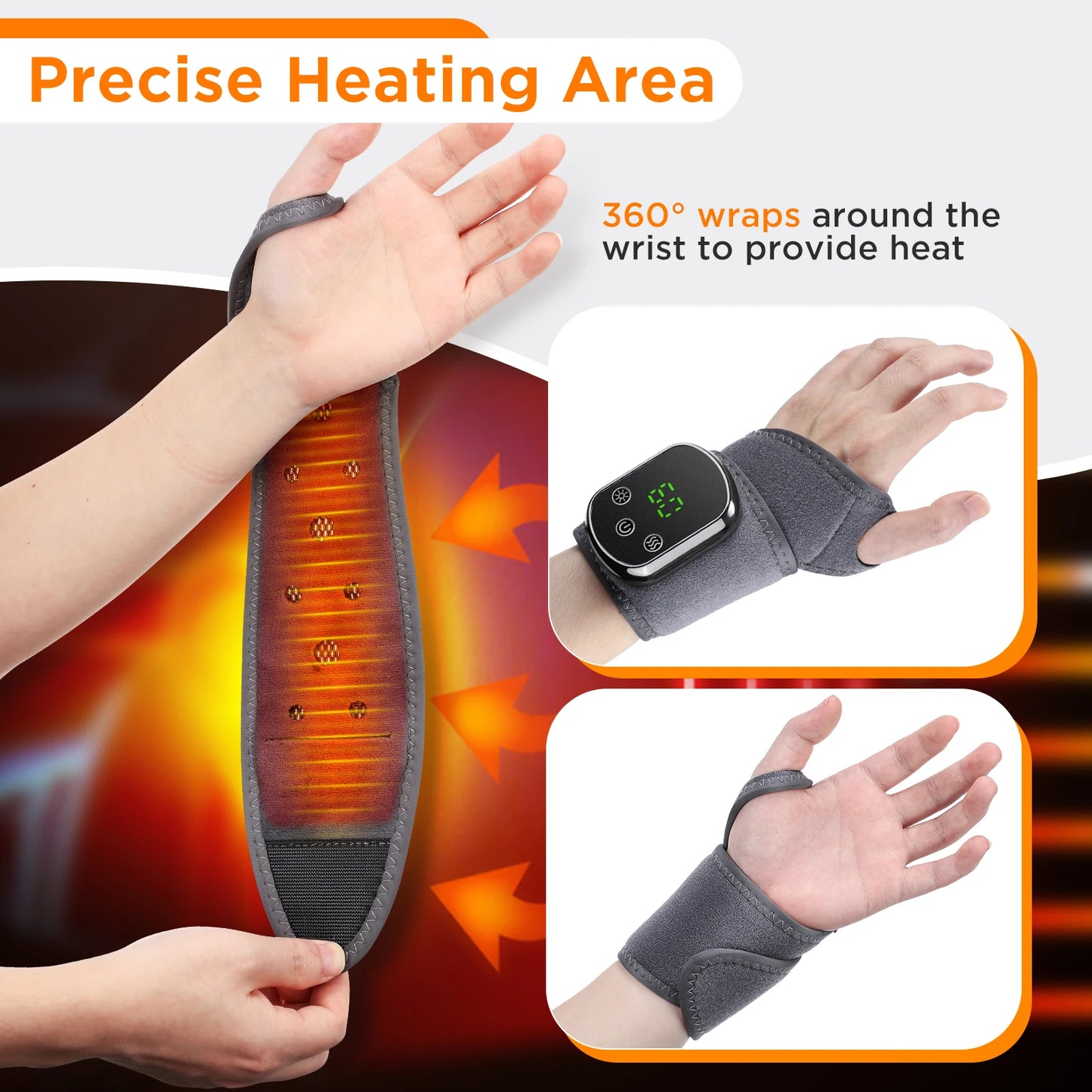 Wrist Massager with Heat | Electric Heated Wrist Brace with Vibration, Adjustable Strap & Auto Timer