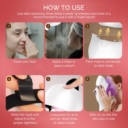 LED Face Mask with Neck Light Therapy | 7-Color Wireless Red Light Therapy Mask with 120 LEDs for Wrinkles & Acne Care