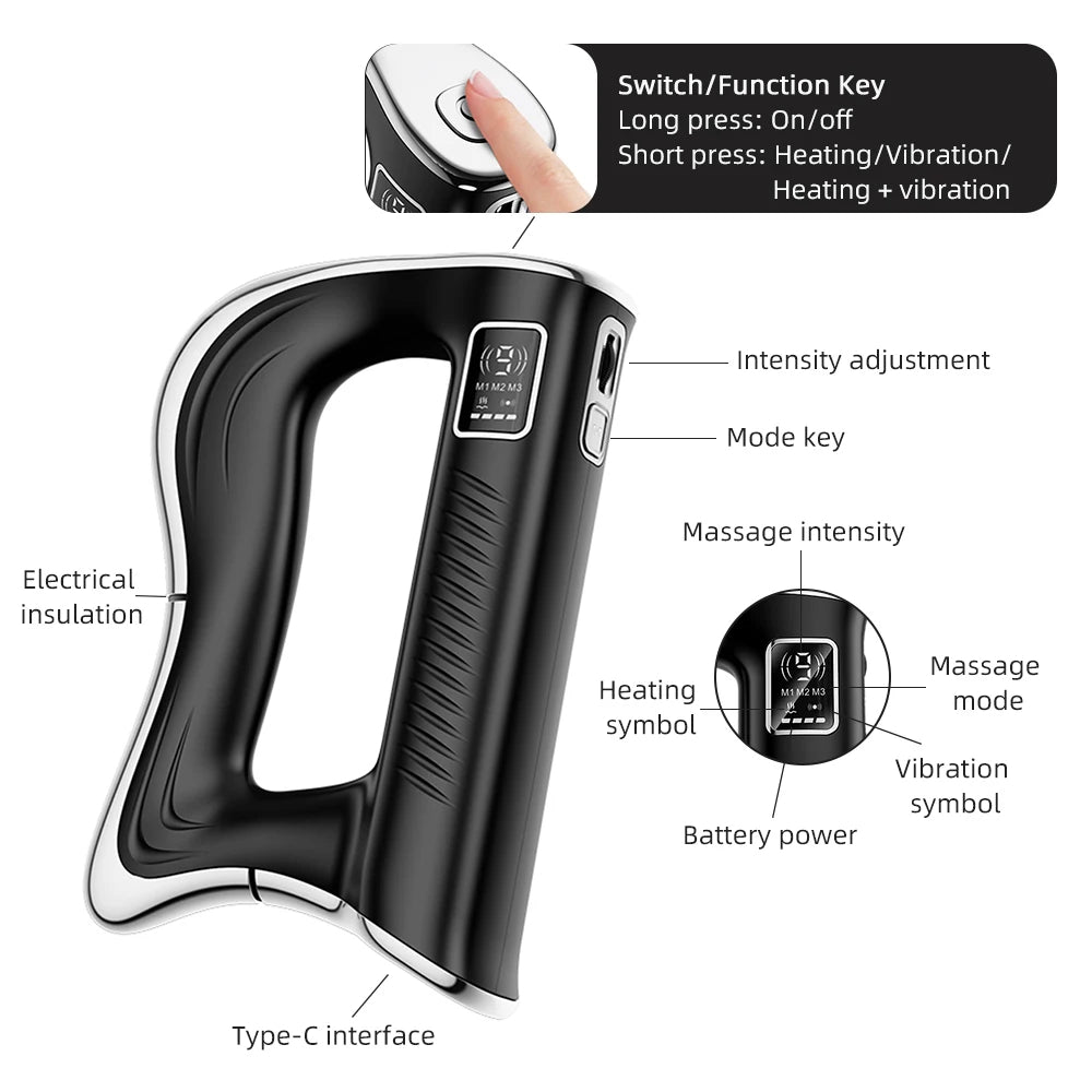 Fascia Scraping Tool Massager | Electric Muscle Scraper with Heat, High-Frequency Vibration & Rechargeable Battery