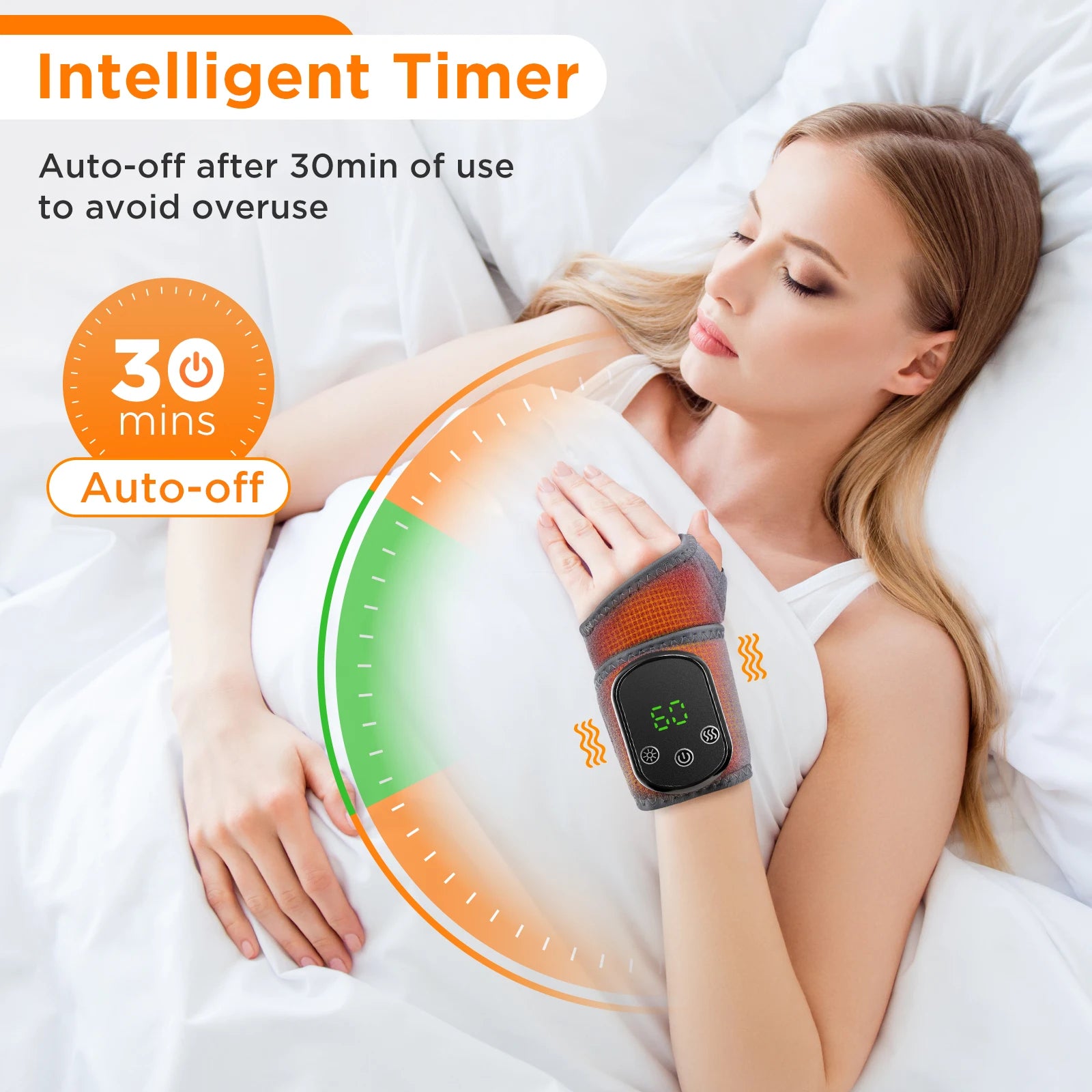 Wrist Massager with Heat | Electric Heated Wrist Brace with Vibration, Adjustable Strap & Auto Timer