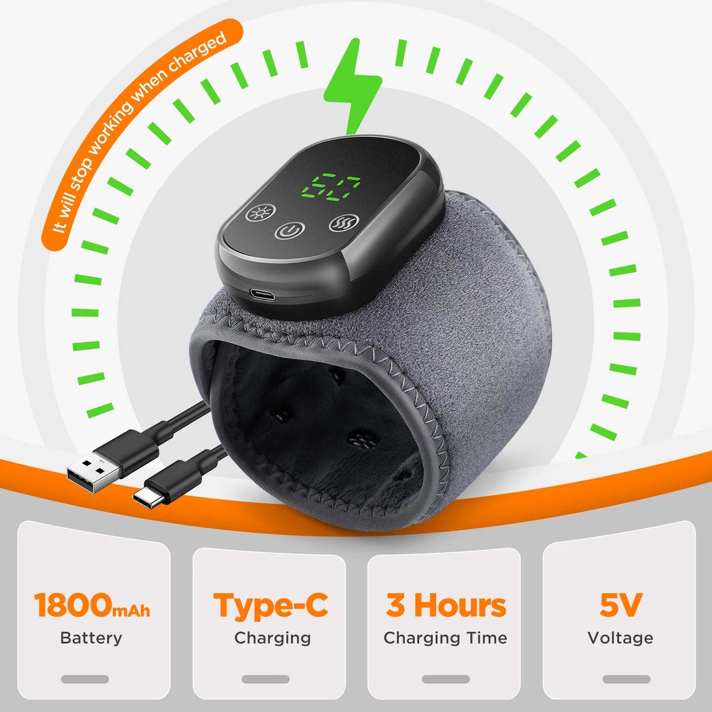 Wrist Massager with Heat | Electric Heated Wrist Brace with Vibration, Adjustable Strap & Auto Timer