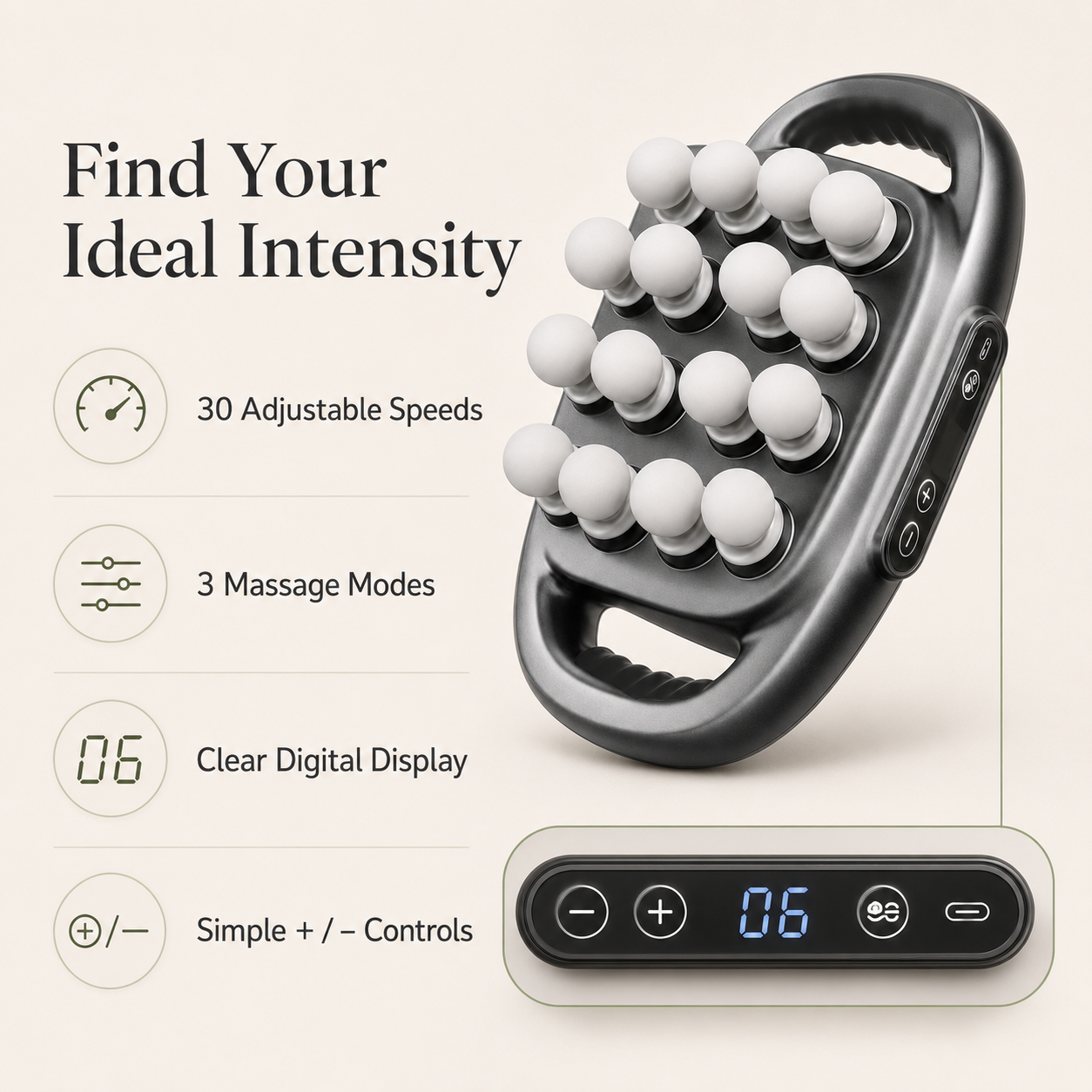 16-Head Deep Tissue Massage Gun | 30 Speeds, 3 Modes & Dual-Handle Full Body Percussion Fascia Massager