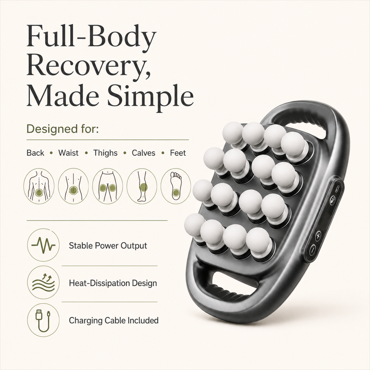 16-Head Percussion Body Massager, 30 Speeds and Dual Handles