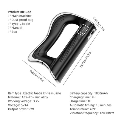 Fascia Scraping Tool Massager | Electric Muscle Scraper with Heat, High-Frequency Vibration & Rechargeable Battery