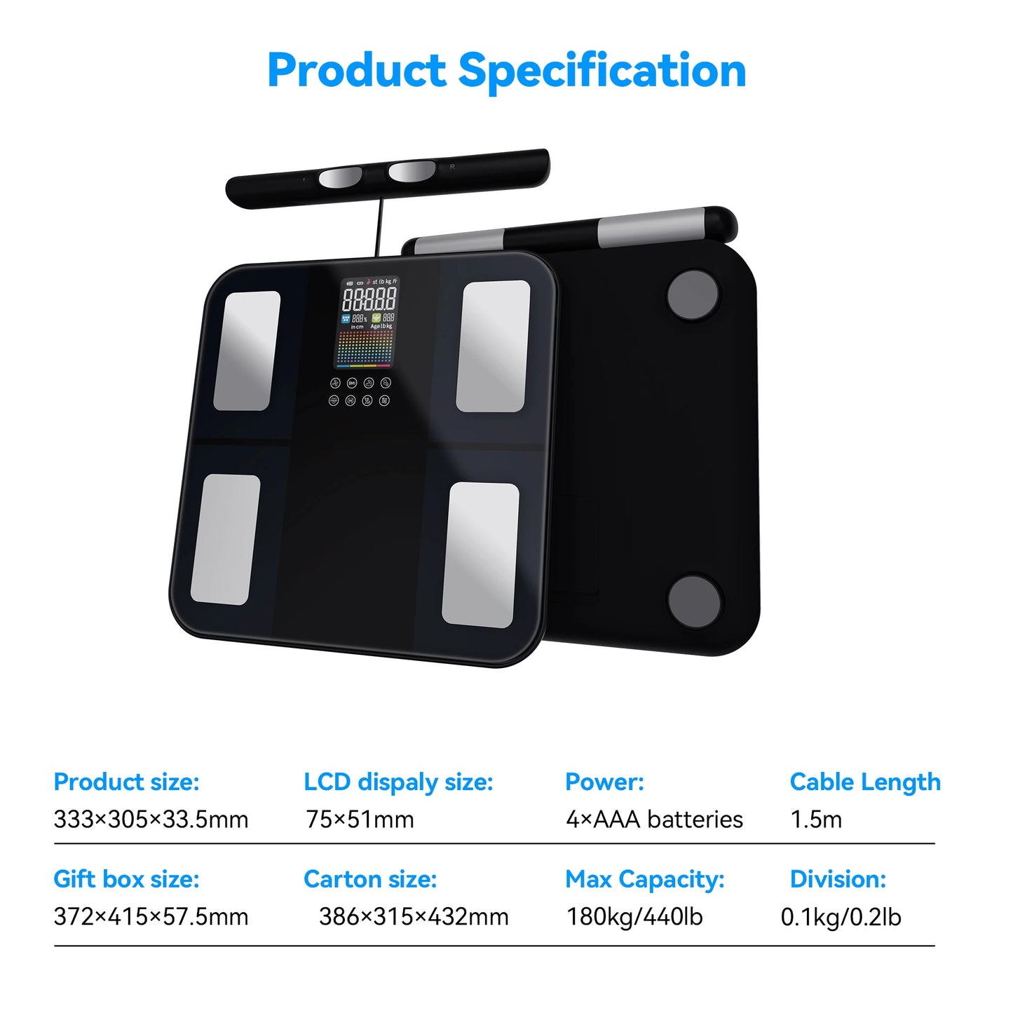 Smart Body Composition Scale | 8-Electrode Digital Body Fat Scale with BMI, Muscle Mass, App Tracking & Handle