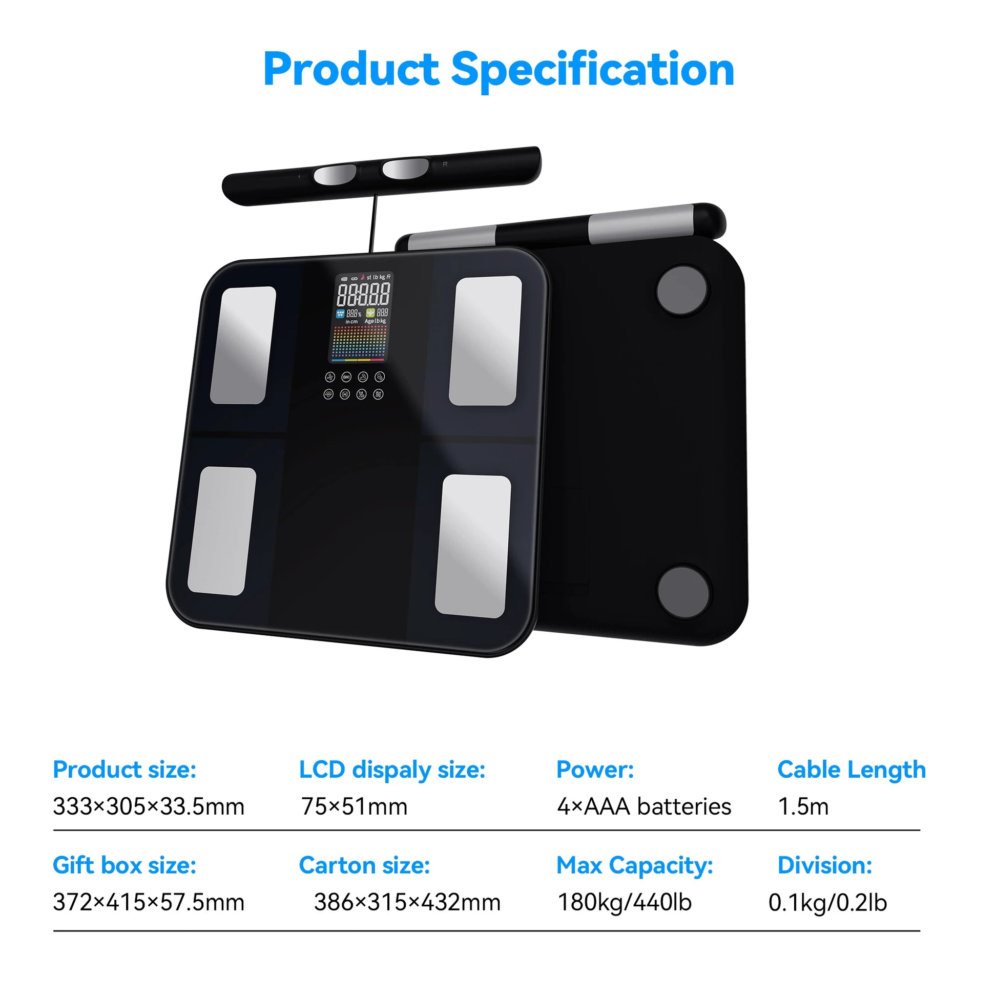 Smart Body Composition Scale | 8-Electrode Digital Body Fat Scale with BMI, Muscle Mass, App Tracking & Handle