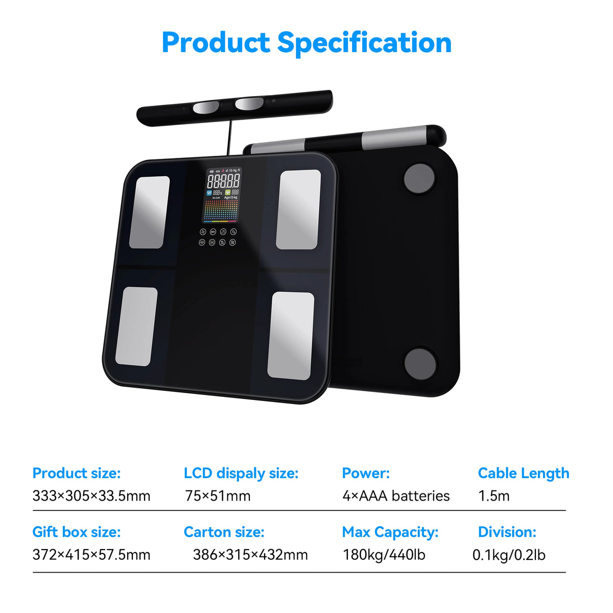 Smart Body Composition Scale with Retractable Handle, 8 Electrodes and Color Display