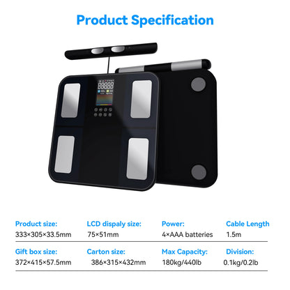 Smart Body Composition Scale | 8-Electrode Digital Body Fat Scale with BMI, Muscle Mass, App Tracking & Handle