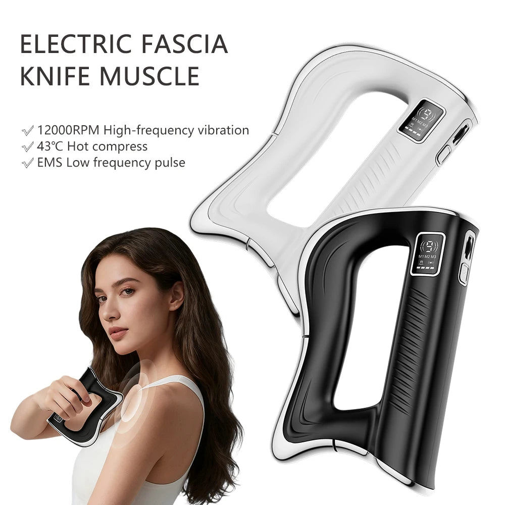 Fascia Scraping Tool Massager | Electric Muscle Scraper with Heat, High-Frequency Vibration & Rechargeable Battery